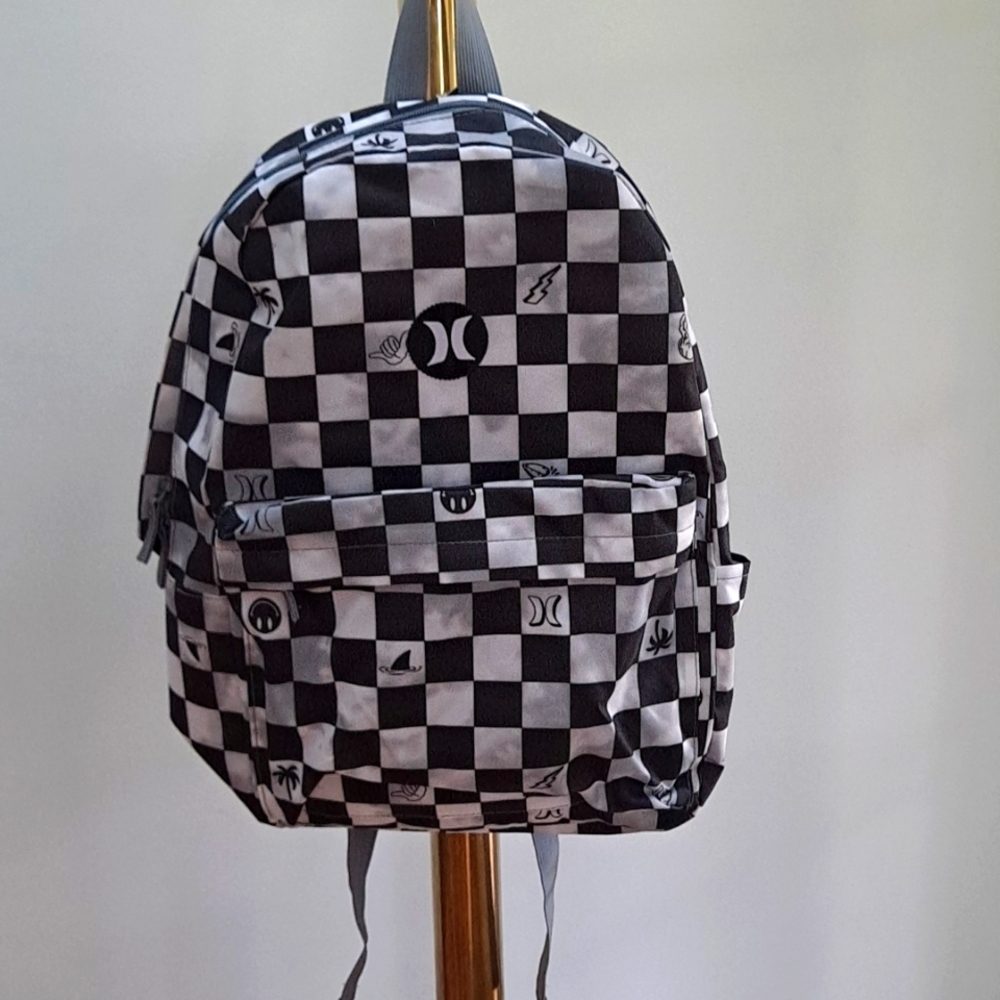 NWT Hurley Backpack, Black and White Checkered, Fits 15 Inch Laptop